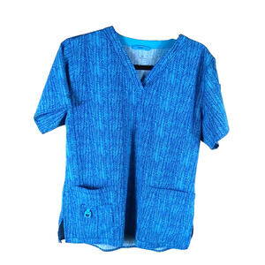 Carhartt Women's Scrub Top Size Medium Blue Black Print Polyester Medical Nuring